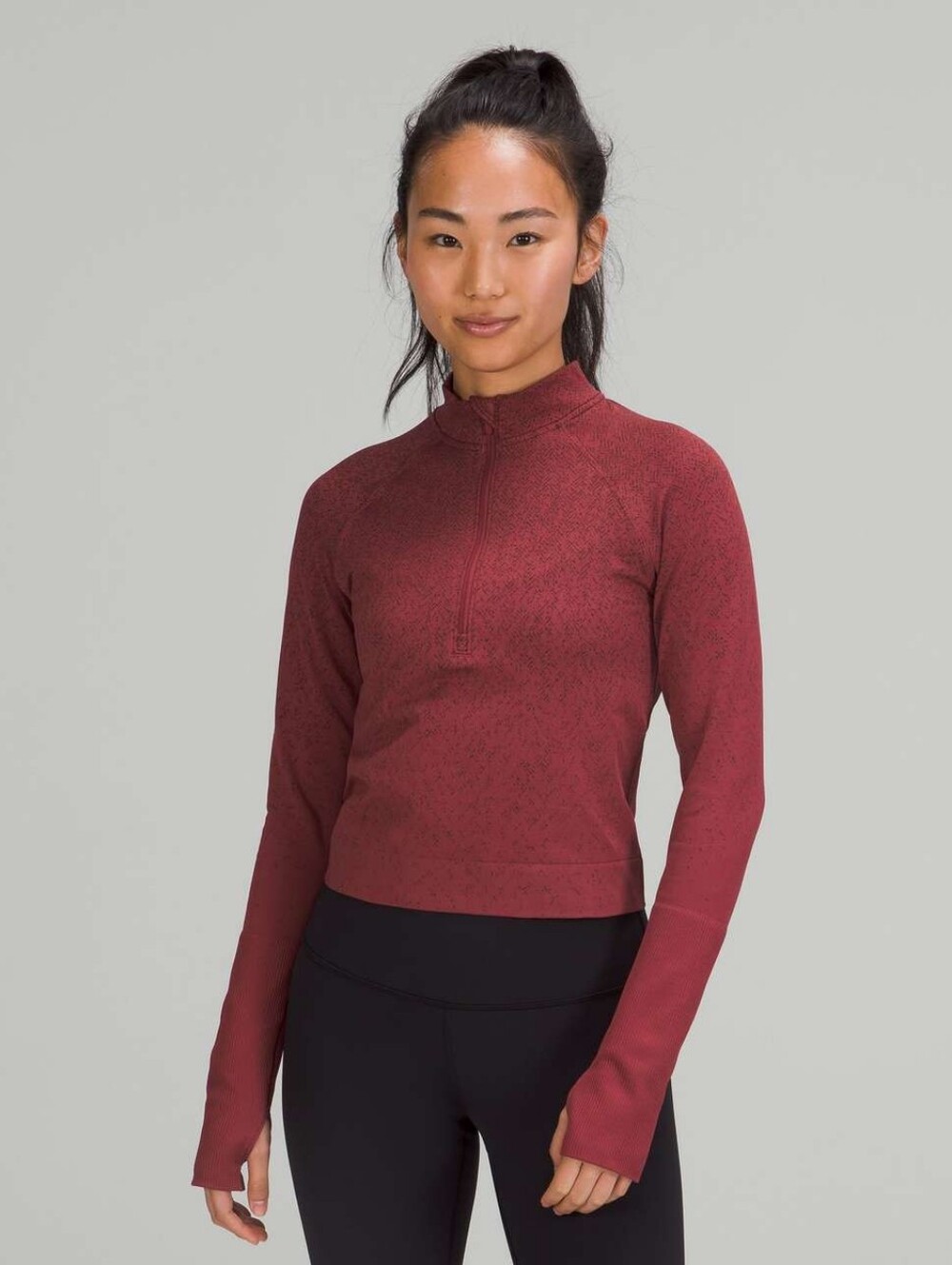 Lululemon Rest Less Cropped Half Zip Herringbone Mulled Wine  French Press Sz 6